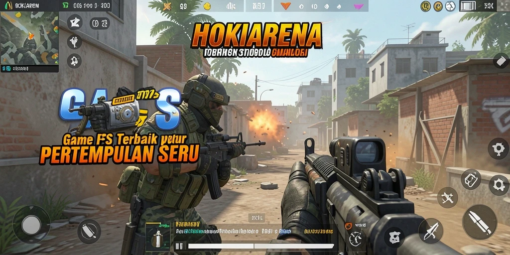 Screenshot gameplay HOKIARENA menampilkan aksi pertempuran yang seru.