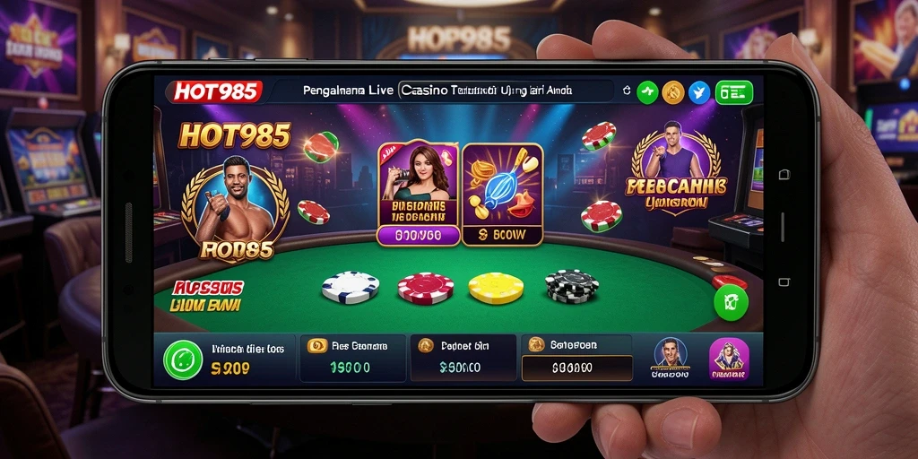 Screenshot utama HOT985 menampilkan gameplay Live Casino yang dinamis dan interaktif.