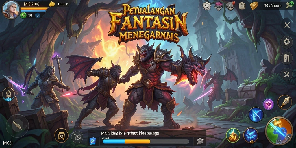 Tampilan gameplay RPG yang mendebarkan dengan karakter dan monster fantastis.