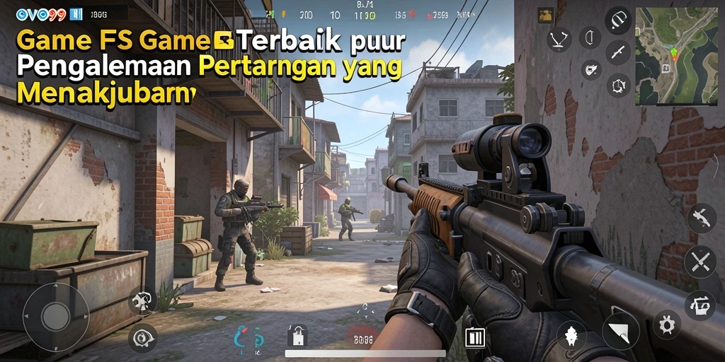 Tangkapan layar utama OVO99 menampilkan aksi gameplay FPS yang mendebarkan.