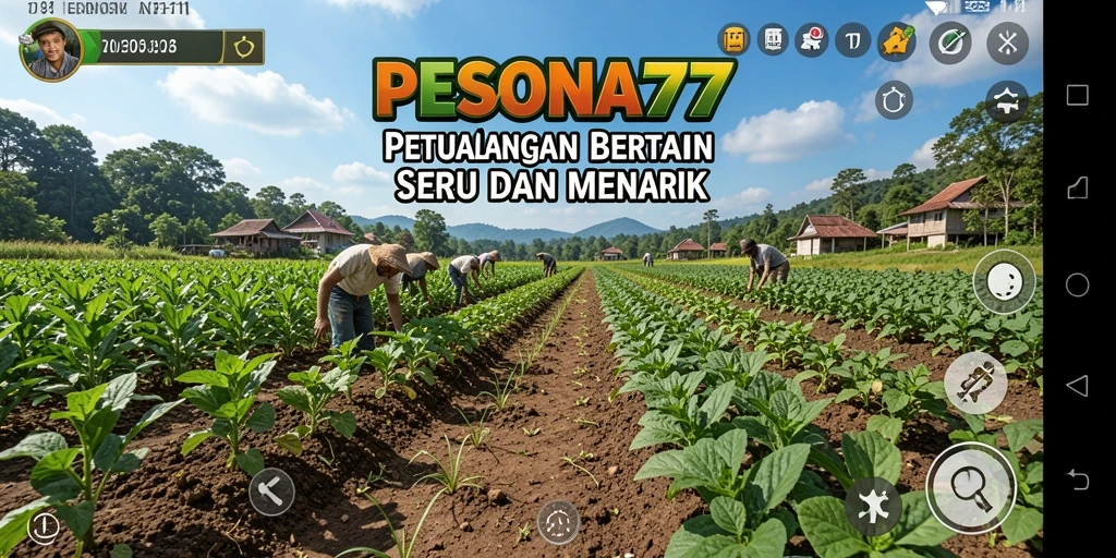 Screenshot utama PESONA77 menampilkan momen panen yang memuaskan.