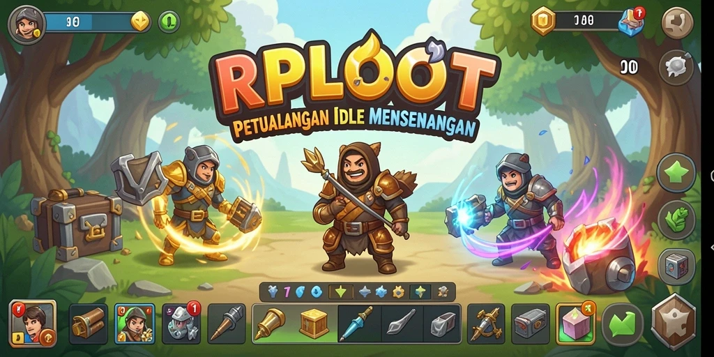 Screenshot gameplay RPLOOT menunjukkan pengalaman Idle yang mendalam.